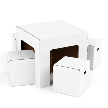 Tavolino con sedie per bambini di cartone FOLDZILLA - Tavolino con sedie - Bianco da colorare/decorare con adesivi
