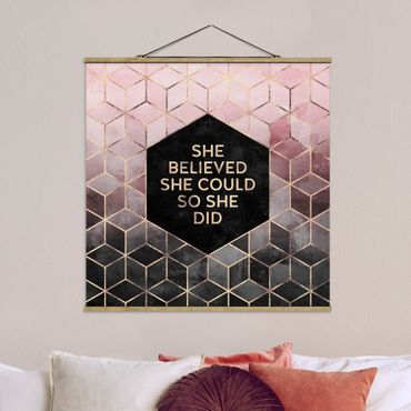 Quadro su tessuto con stecche per poster - Elisabeth Fredriksson - Ha creduto che potesse in oro rosa - Quadrato 1:1