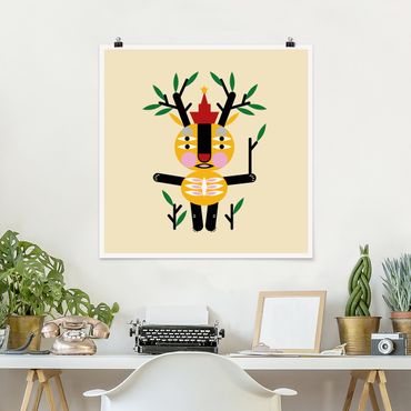 Poster - Collage Ethno mostro - Deer - Quadrato 1:1