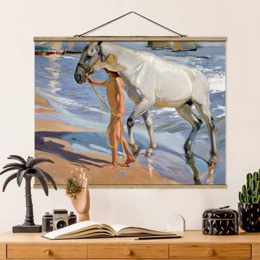 Foto su tessuto da parete con bastone - Joaquin Sorolla - Il Bagno del cavallo - Orizzontale 3:4