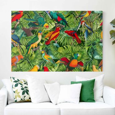 Stampa su tela - Colorato collage - Parrot In The Jungle - Orizzontale 2:3