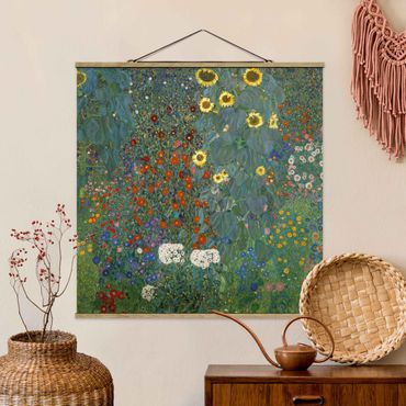 Quadro su tessuto con stecche per poster - Gustav Klimt - Giardino Girasoli - Quadrato 1:1