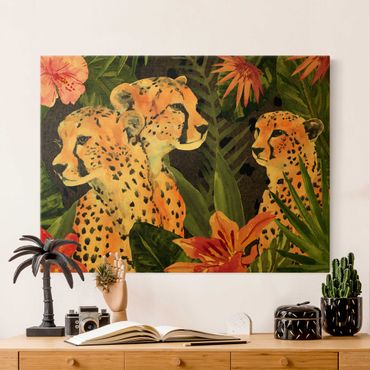 Quadro su tela oro - Trio di ghepardi nella giungla