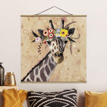 Quadro su tessuto con stecche per poster - Klimt Giraffe - Quadrato 1:1