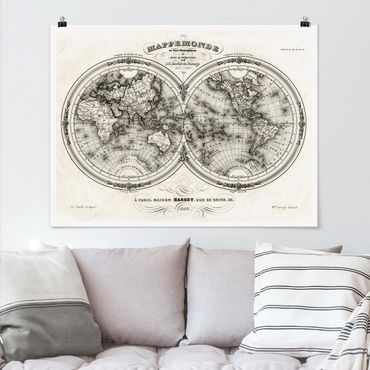 Poster - Mappa del mondo - Mappa francese del Cap del 1848 - Orizzontale 3:4