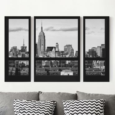 Stampa su tela 3 parti - Windows Overlooking New York Skyline Black - Trittico