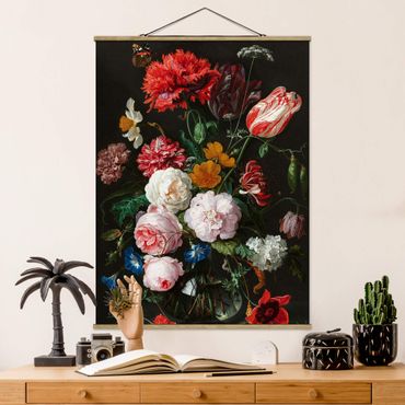 Foto su tessuto da parete con bastone - Jan Davidsz De Heem - Natura morta con fiori in un vaso di vetro - Verticale 4:3