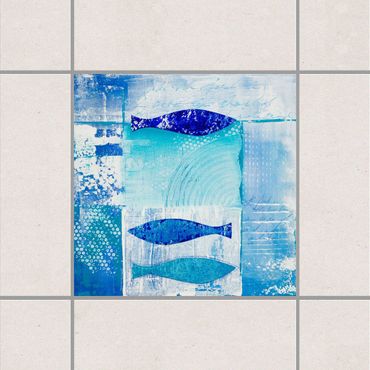 Adesivo per piastrelle - Fish in the Blue 25cm x 20cm