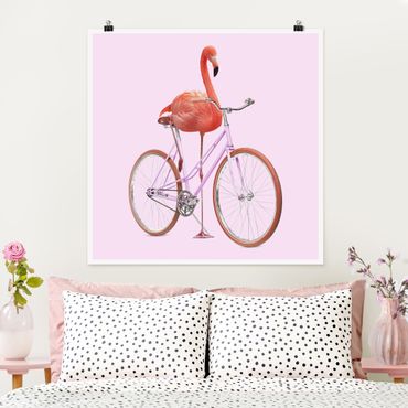 Poster - Flamingo con la bicicletta - Quadrato 1:1