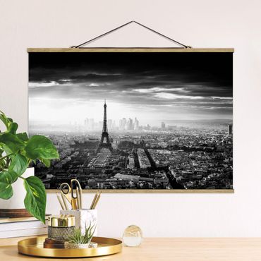 Foto su tessuto da parete con bastone - La Torre Eiffel From Above Bianco e nero - Orizzontale 2:3