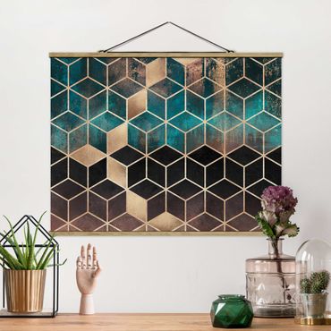 Foto su tessuto da parete con bastone - Elisabeth Fredriksson - Turchese Rosa d'Oro Geometria - Orizzontale 3:4
