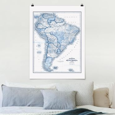 Poster - Mappa nei toni blu - America del Sud - Verticale 4:3