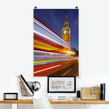 Poster - Il traffico a Londra il Big Ben di notte - Verticale 3:2