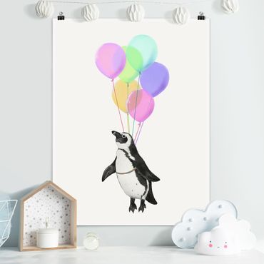 Poster - Illustrazione Penguin pastello Palloncini - Verticale 4:3