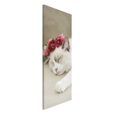 Lavagna magnetica - Gatto che dorme con rose