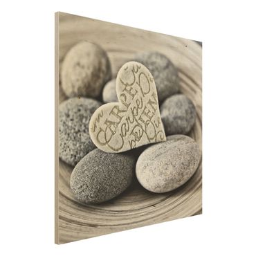 Stampa su legno - Carpe Diem di cuore con pietre - Quadrato 1:1
