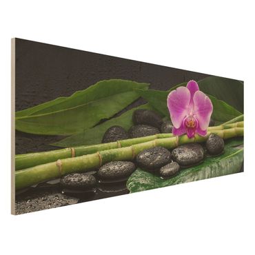 Stampa su legno - Green Bamboo Con L'orchidea Blossom - Panoramico