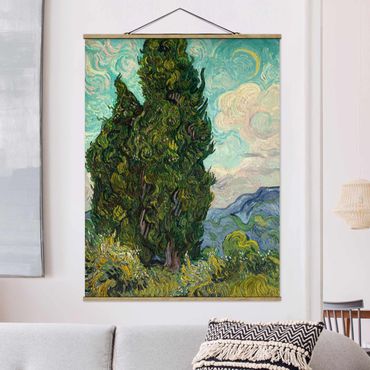 Foto su tessuto da parete con bastone - Vincent Van Gogh - cipressi - Verticale 4:3
