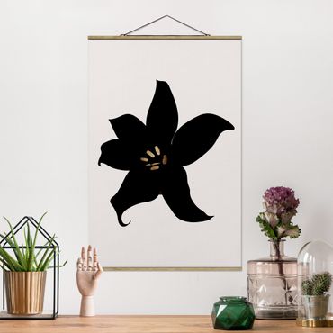 Foto su tessuto da parete con bastone - Mondo vegetale grafico - Orchidea in nero e oro - Verticale 3:2