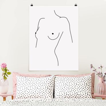 Poster - Line Art Nudo Busto donna Bianco e nero - Verticale 4:3