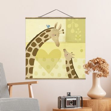 Quadro su tessuto con stecche per poster - Io e mia madre - Giraffe - Quadrato 1:1