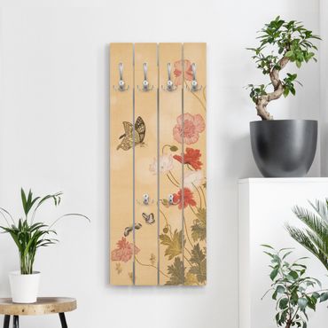 Appendiabiti in legno - Yuanyu Ma - Papaveri e farfalle - Ganci cromati - Verticale