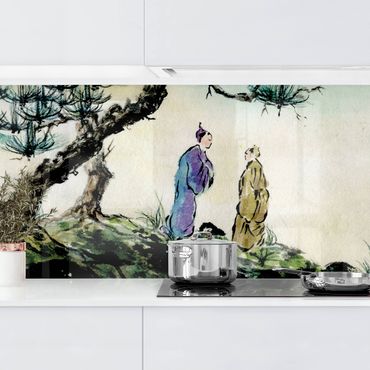 Rivestimento cucina - Giapponese disegno ad acquerello di pino e Mountain Village