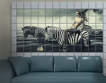 Adesivo per piastrelle - Woman Posing With Zebras