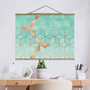 Foto su tessuto da parete con bastone - Elisabeth Fredriksson - Turchese Bianco d'oro Geometria - Orizzontale 3:4