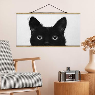 Foto su tessuto da parete con bastone - Laura Graves - Illustrazione pittura Gatto nero su bianco - Orizzontale 1:2