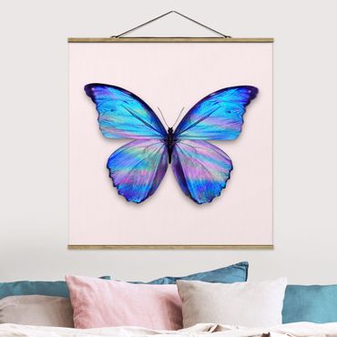 Quadro su tessuto con stecche per poster - Holographic farfalla - Quadrato 1:1