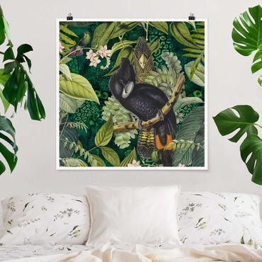 Poster - Colorato collage - Cacatua In The Jungle - Quadrato 1:1