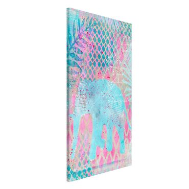 Lavagna magnetica - Colorato collage - Elefante in blu e rosa - Formato verticale 4:3