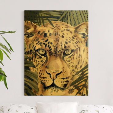 Quadro su tela oro - Leopardo nella giungla