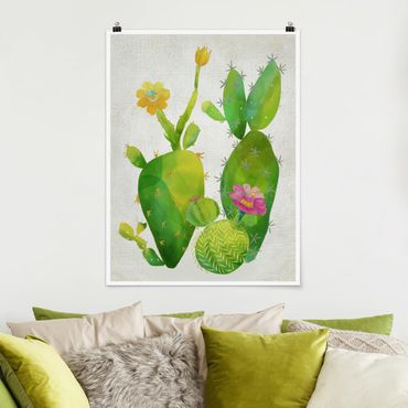 Poster - Cactus Famiglia, Rosa, Giallo - Verticale 4:3