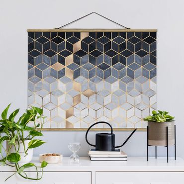 Foto su tessuto da parete con bastone - Elisabeth Fredriksson - Bianco d'oro Geometria Blu - Orizzontale 3:4