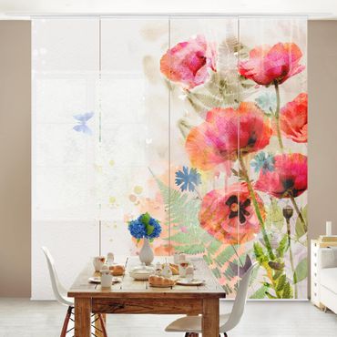 Tende scorrevoli set - Watercolour Poppy Flowers