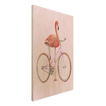 Stampa su legno - Flamingo con la bicicletta - Verticale 3:2