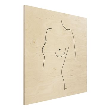 Stampa su legno - Line Art Nudo Busto donna Bianco e nero - Quadrato 1:1
