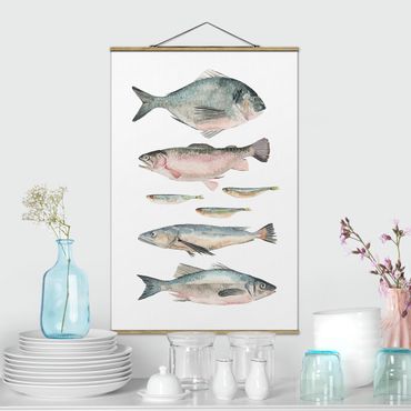 Foto su tessuto da parete con bastone - Sette pesce in acqua di colore II - Verticale 3:2