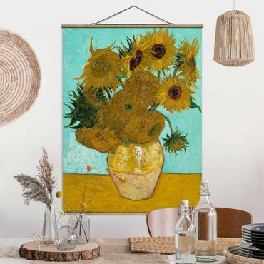 Foto su tessuto da parete con bastone - Vincent Van Gogh - Vaso con girasoli - Verticale 4:3