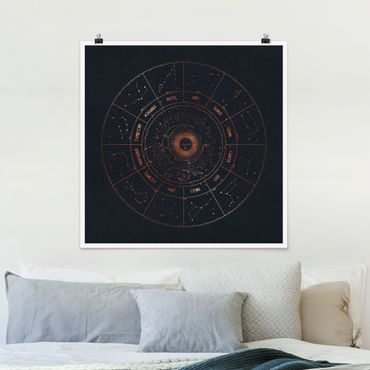 Poster - Astrologia i 12 segni dello zodiaco Blue Gold - Quadrato 1:1