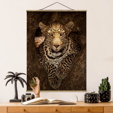Foto su tessuto da parete con bastone - Leopard riposo su un albero - Verticale 4:3