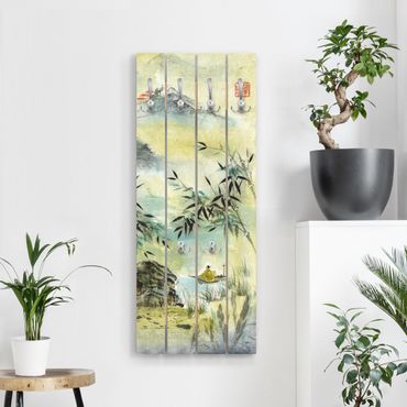 Appendiabiti in legno - Giapponese disegno ad acquerello Bamboo Forest - Ganci cromati - Verticale