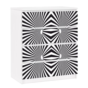 Carta adesiva per mobili IKEA - Malm Cassettiera 4xCassetti - Psychedelic black and white pattern