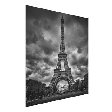 Quadro in forex - Torre Eiffel Davanti Nubi In Bianco e nero - Quadrato 1:1