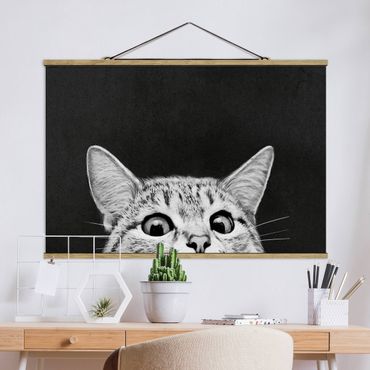 Foto su tessuto da parete con bastone - Laura Graves - Illustrazione Gatto Bianco e nero Disegno - Orizzontale 2:3