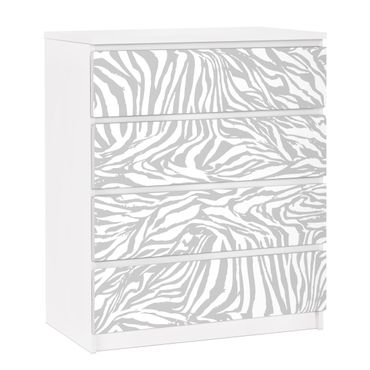 Carta adesiva per mobili IKEA - Malm Cassettiera 4xCassetti - Zebra Design Light Grey