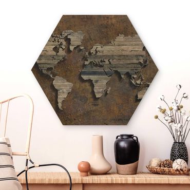Esagono in legno - Mappa del mondo di legno Griglia