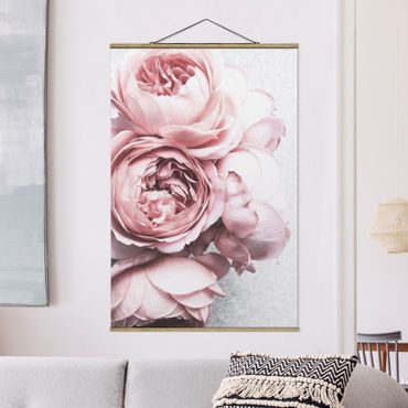 Foto su tessuto da parete con bastone - Pink Peony fiori pastello misera - Verticale 3:2